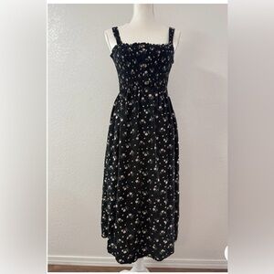 LIBERTY LOVE Black  Floral Maternity Smocked Button Front Rayon Midi Sundress M